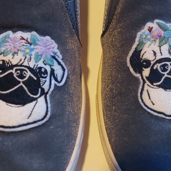 Soludos Pug with flowers grey velvet shoes - Picture 2 of 4